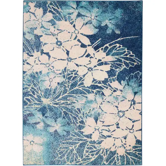 Navy Blue and Ivory Floral Area Rug Photo 2