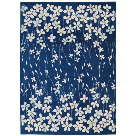 Navy Blue and Ivory Floral Area Rug Photo 2