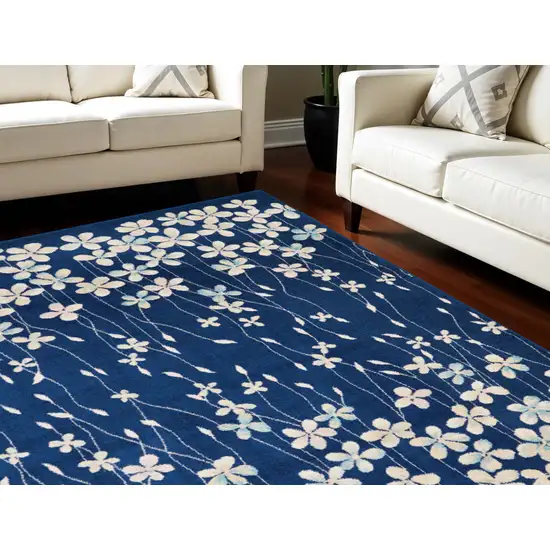 Navy Blue and Ivory Floral Area Rug Photo 1