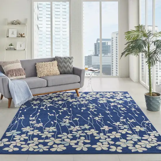 Navy Blue and Ivory Floral Area Rug Photo 9