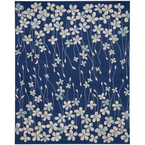 Navy Blue and Ivory Floral Area Rug Photo 2