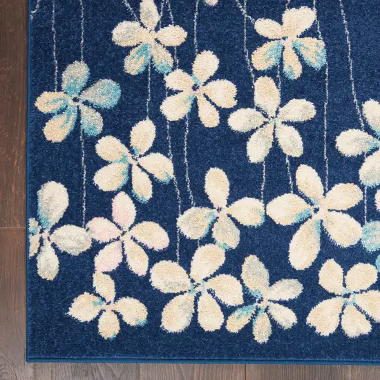 Navy Blue and Ivory Floral Area Rug Photo 4