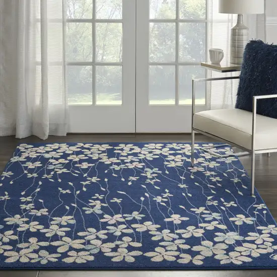 Navy Blue and Ivory Floral Area Rug Photo 9