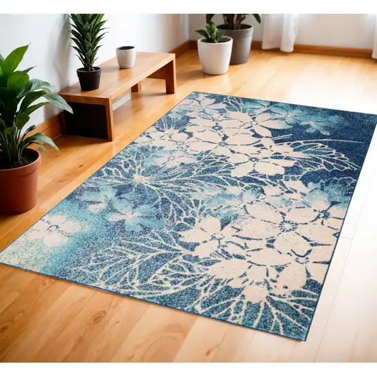 Navy Blue and Ivory Floral Area Rug Photo 1