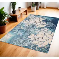 Photo of Navy Blue and Ivory Floral Area Rug