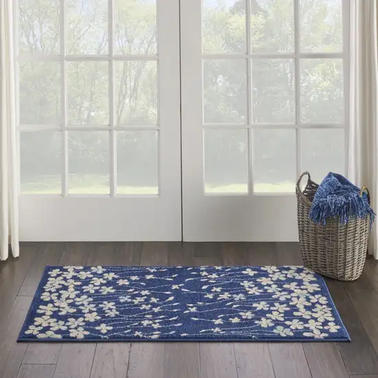 Navy Blue and Ivory Floral Area Rug Photo 9