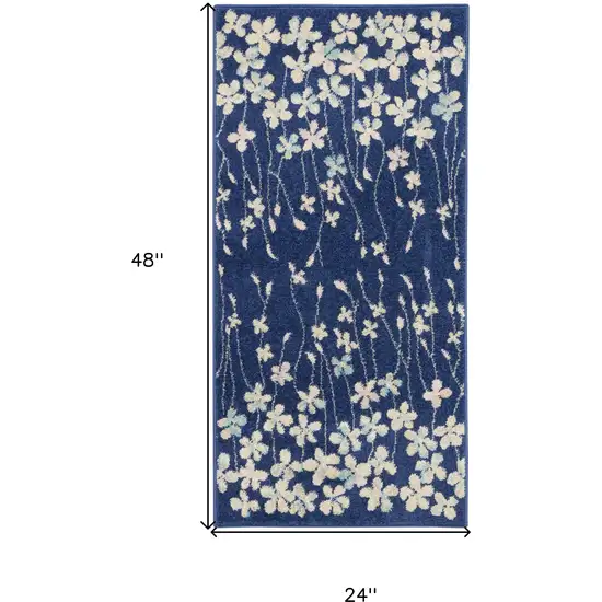 Navy Blue and Ivory Floral Area Rug Photo 3