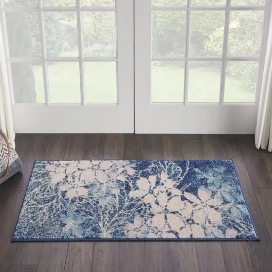 Navy Blue and Ivory Floral Area Rug Photo 9