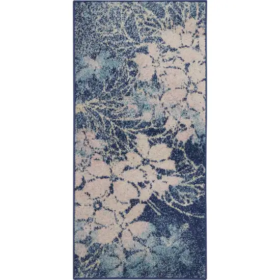 Navy Blue and Ivory Floral Area Rug Photo 2