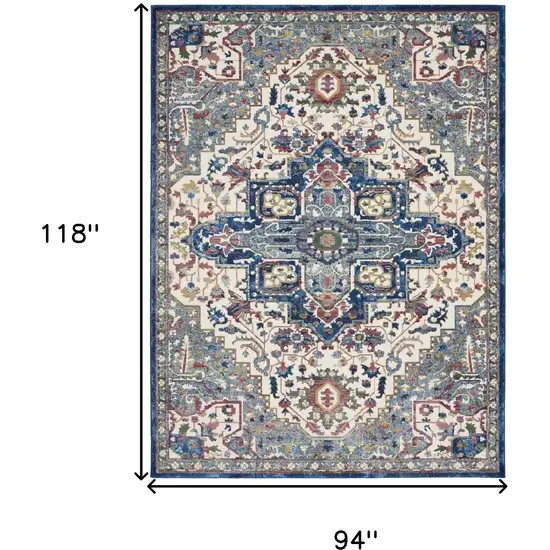 Navy Blue and Ivory Floral Medallion Distressed Non Skid Area Rug Photo 3