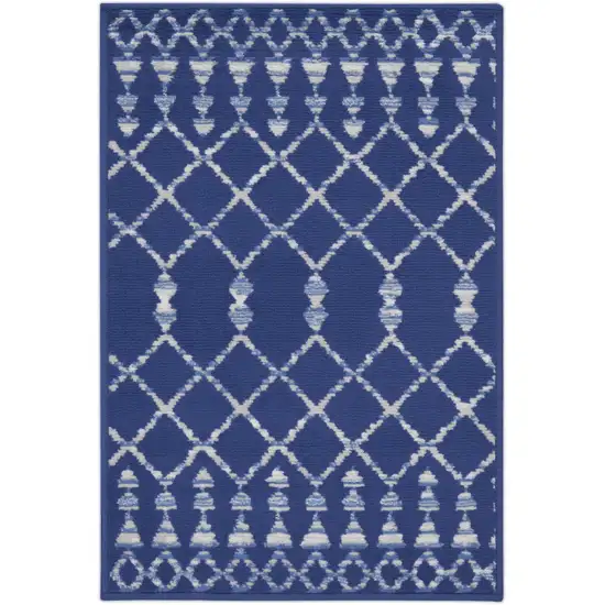 Navy Blue and Ivory Geometric Area Rug Photo 2