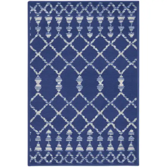 Navy Blue and Ivory Geometric Area Rug Photo 4