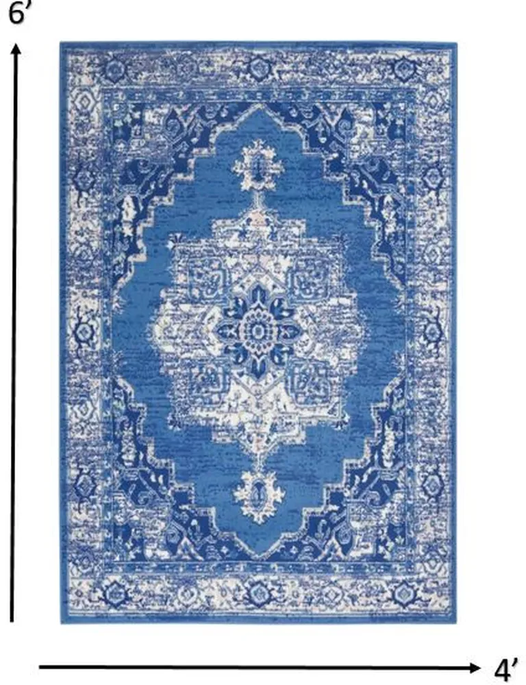 Navy Blue and Ivory Persian Medallion Area Rug Photo 1