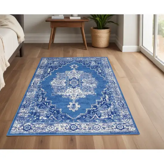 Navy Blue Floral Dhurrie Area Rug Photo 1