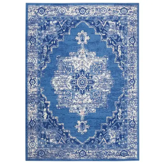 Ivory And Blue Medallion Area Rug Photo 3