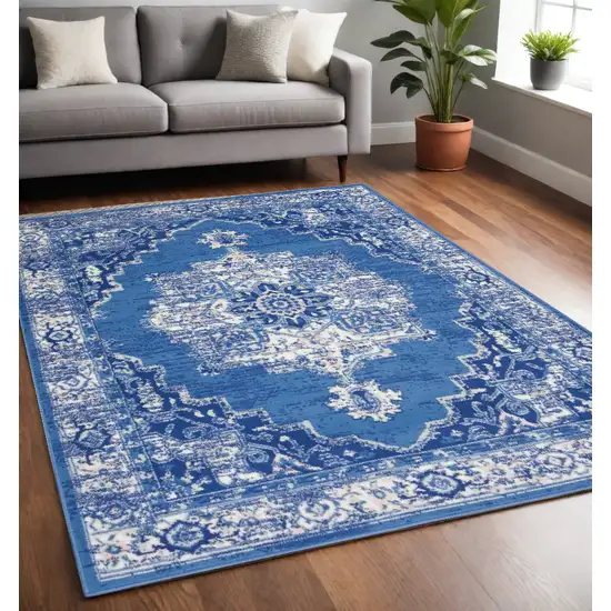 Navy Blue Floral Dhurrie Area Rug Photo 1