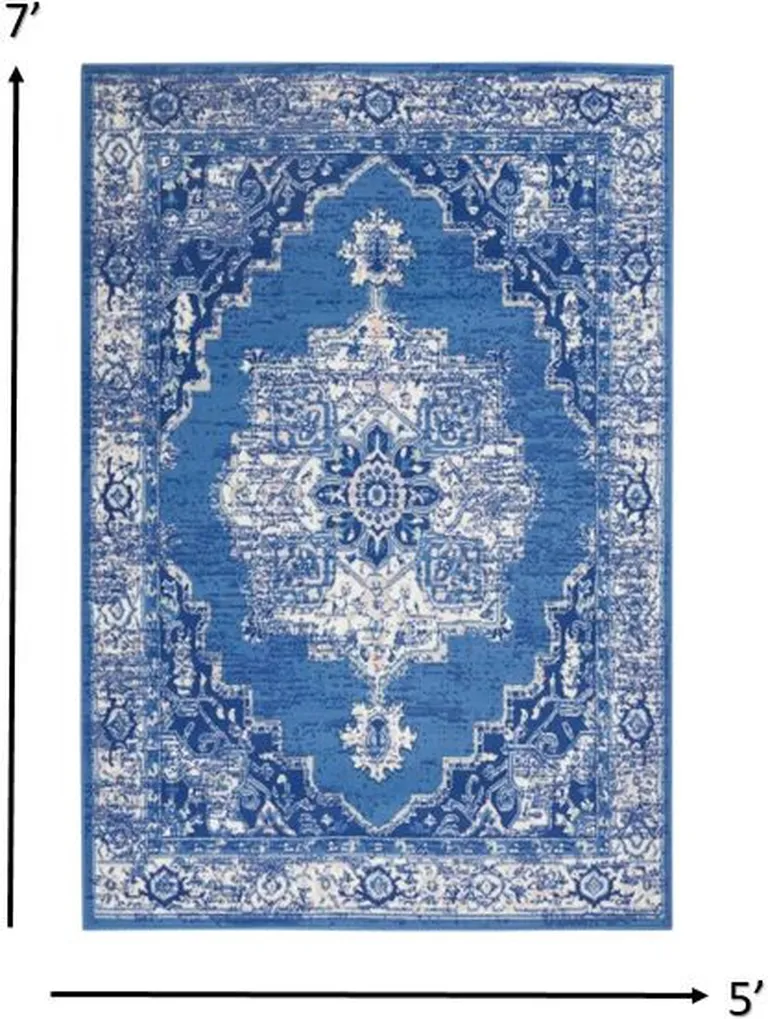 Navy Blue and Ivory Persian Medallion Area Rug Photo 1