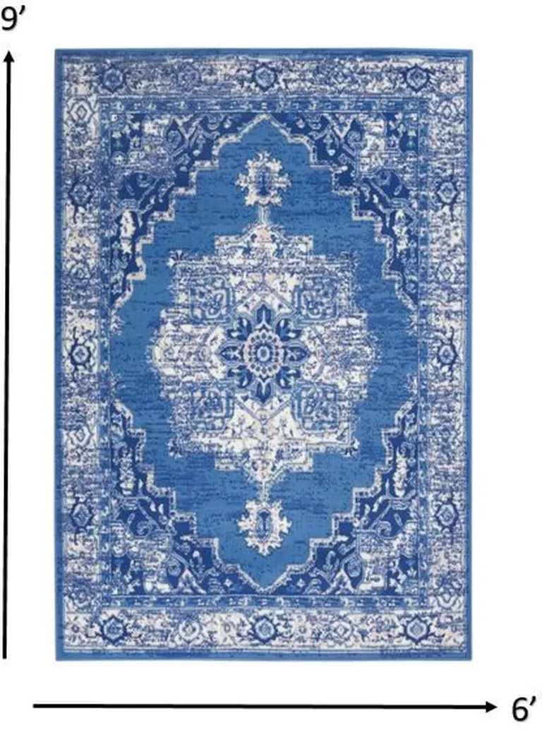 Navy Blue and Ivory Persian Medallion Area Rug Photo 1