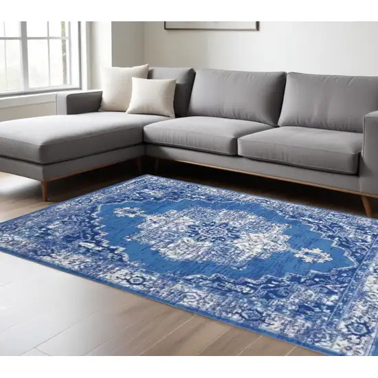 Navy Blue Floral Dhurrie Area Rug Photo 1