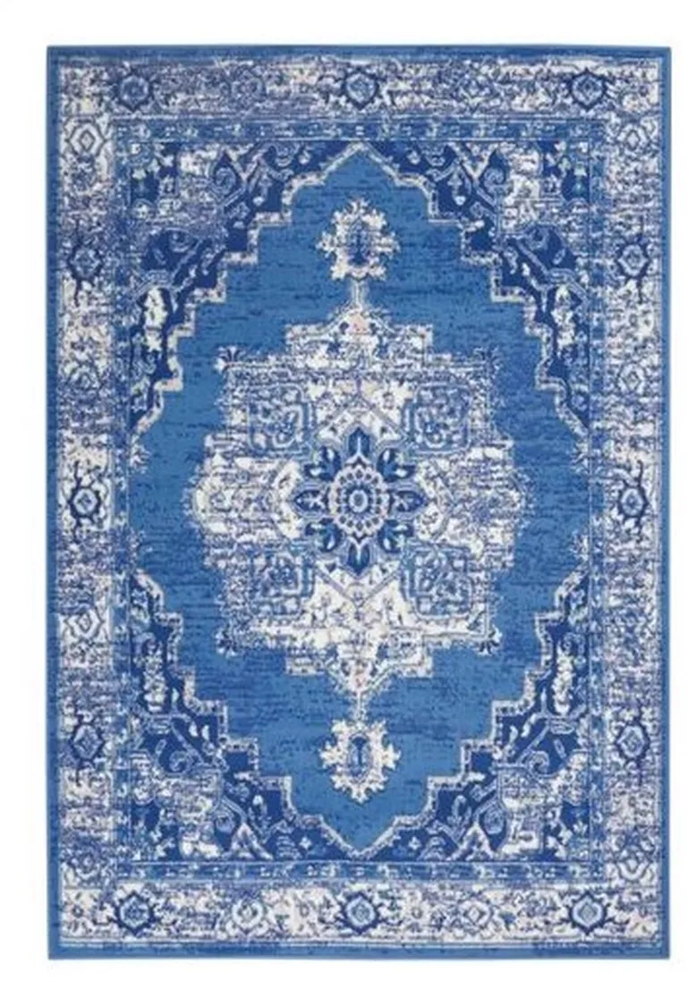 Navy Blue and Ivory Persian Medallion Area Rug Photo 2