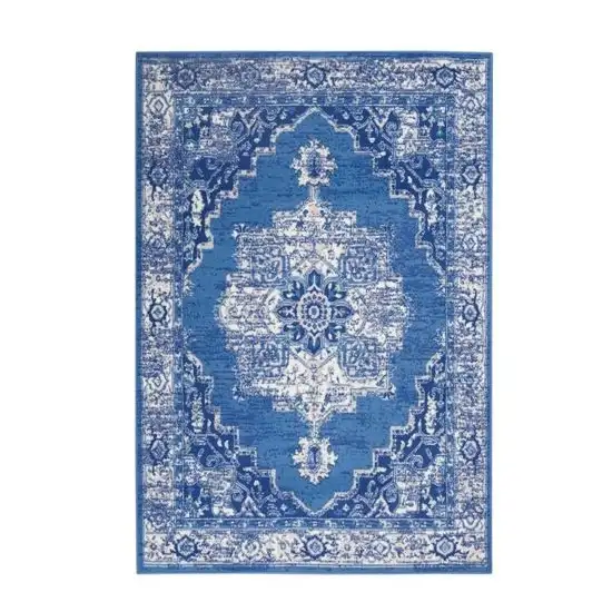 Navy Blue Floral Dhurrie Area Rug Photo 5