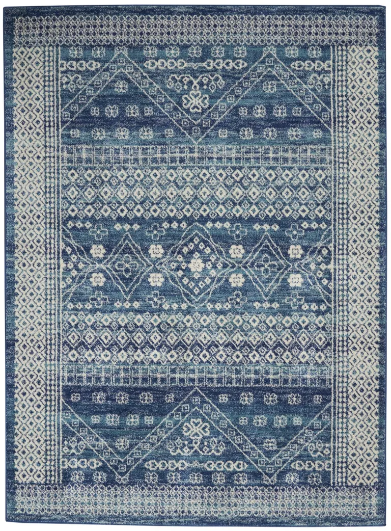 Navy Blue and Ivory Persian Motifs Area Rug Photo 1