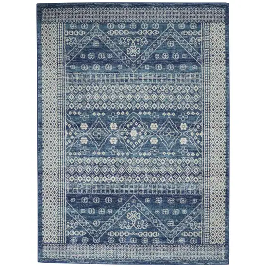 Navy Blue and Ivory Persian Motifs Area Rug Photo 1