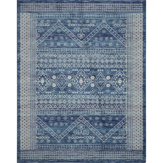 Navy Blue And Ivory Tribal Area Rug Photo 1