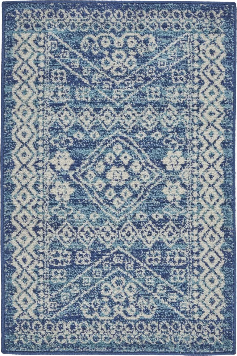 Navy Blue and Ivory Persian Motifs Scatter Rug Photo 1