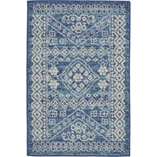 Navy Blue and Ivory Persian Motifs Scatter Rug Photo 1