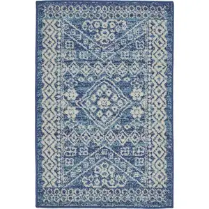 Photo of Navy Blue and Ivory Persian Motifs Scatter Rug