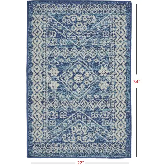 Navy Blue and Ivory Persian Motifs Scatter Rug Photo 6