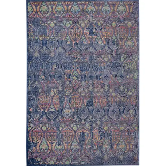 Navy Blue and Orange Ogee Distressed Non Skid Area Rug Photo 2