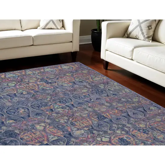 Navy Blue and Orange Ogee Distressed Non Skid Area Rug Photo 1