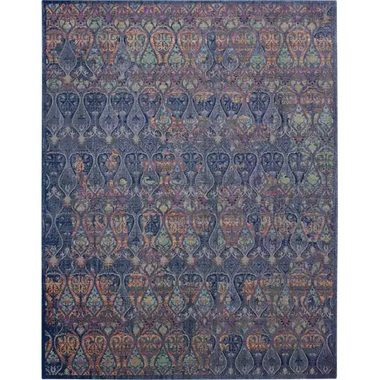 Navy Blue and Orange Ogee Distressed Non Skid Area Rug Photo 2