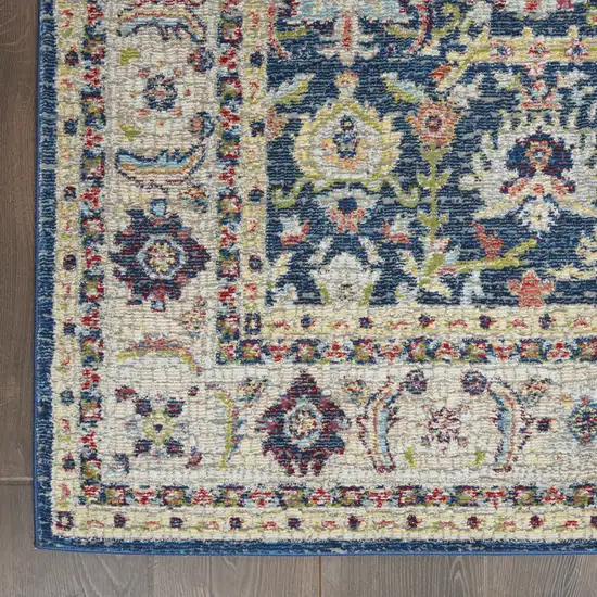 Navy Blue and Yellow Floral Distressed Non Skid Area Rug Photo 4