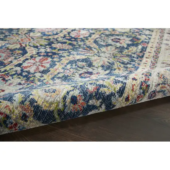 Navy Blue and Yellow Floral Distressed Non Skid Area Rug Photo 9