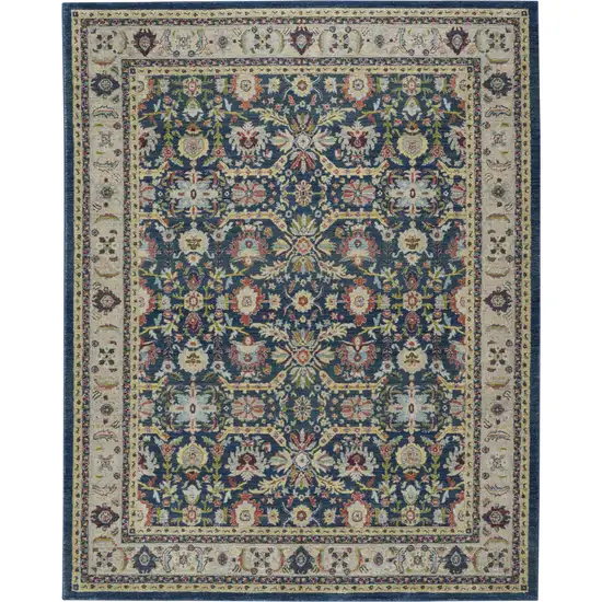 Navy Blue and Yellow Floral Distressed Non Skid Area Rug Photo 6