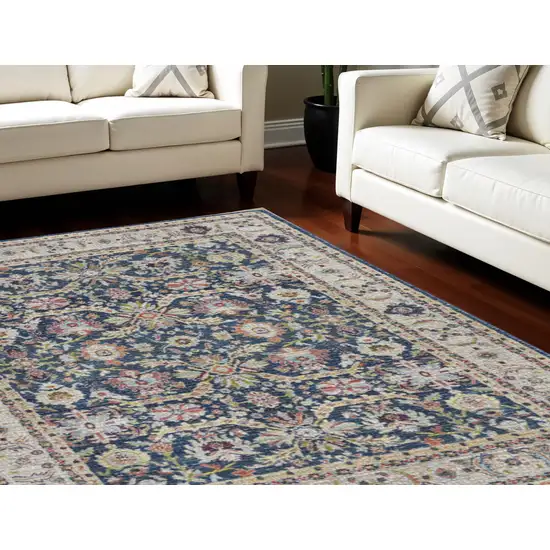 Navy Blue and Yellow Floral Distressed Non Skid Area Rug Photo 1