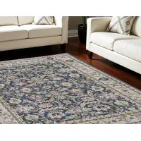 Photo of Navy Blue and Yellow Floral Distressed Non Skid Area Rug