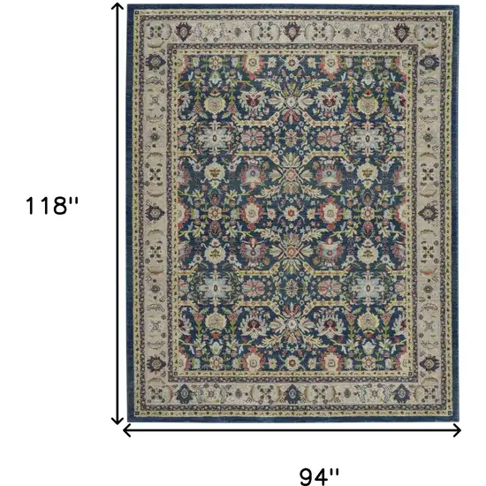 Navy Blue and Yellow Floral Distressed Non Skid Area Rug Photo 3