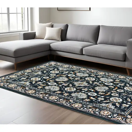 Blue and Ivory Oriental Power Loom Area Rug Photo 1