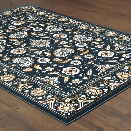 Navy Caramel And Ivory Oriental Power Loom Stain Resistant Area Rug Photo 4