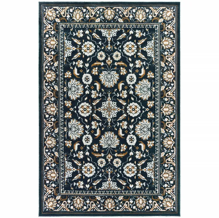Navy Caramel And Ivory Oriental Power Loom Stain Resistant Area Rug Photo 1