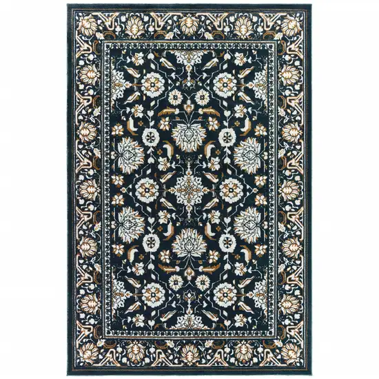 Navy Caramel And Ivory Oriental Power Loom Stain Resistant Area Rug Photo 1