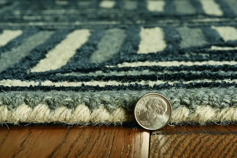 Navy Charcoal Hand Tufted Geometric Diamond Pattern Indoor Runner Rug Photo 4