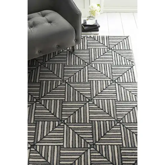 Navy Charcoal Hand Tufted Geometric Diamond Pattern Indoor Runner Rug Photo 5