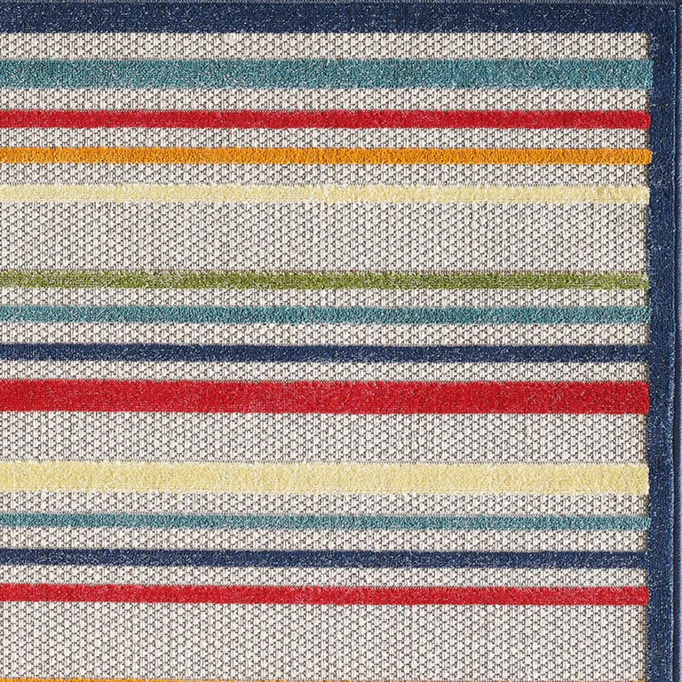 Navy Colorful Striped Indoor Outdoor Area Rug Photo 2