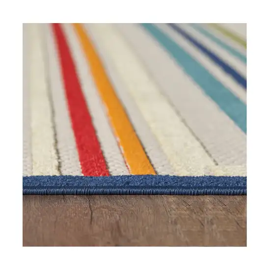 Navy Colorful Striped Indoor Outdoor Area Rug Photo 8