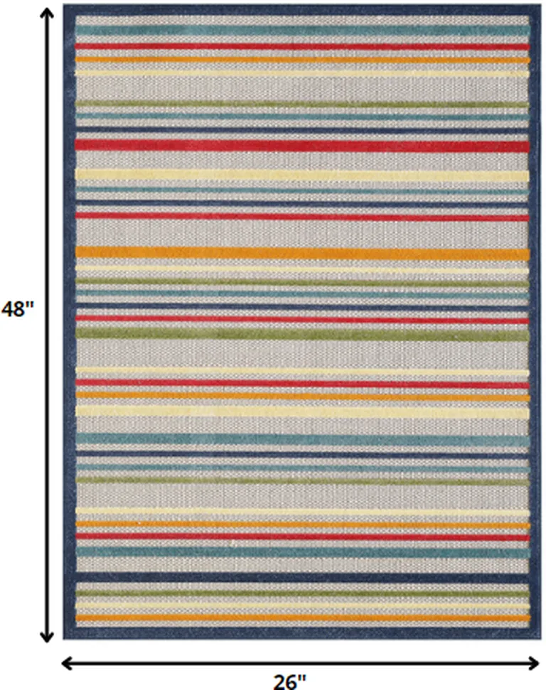 Navy Colorful Striped Indoor Outdoor Area Rug Photo 3